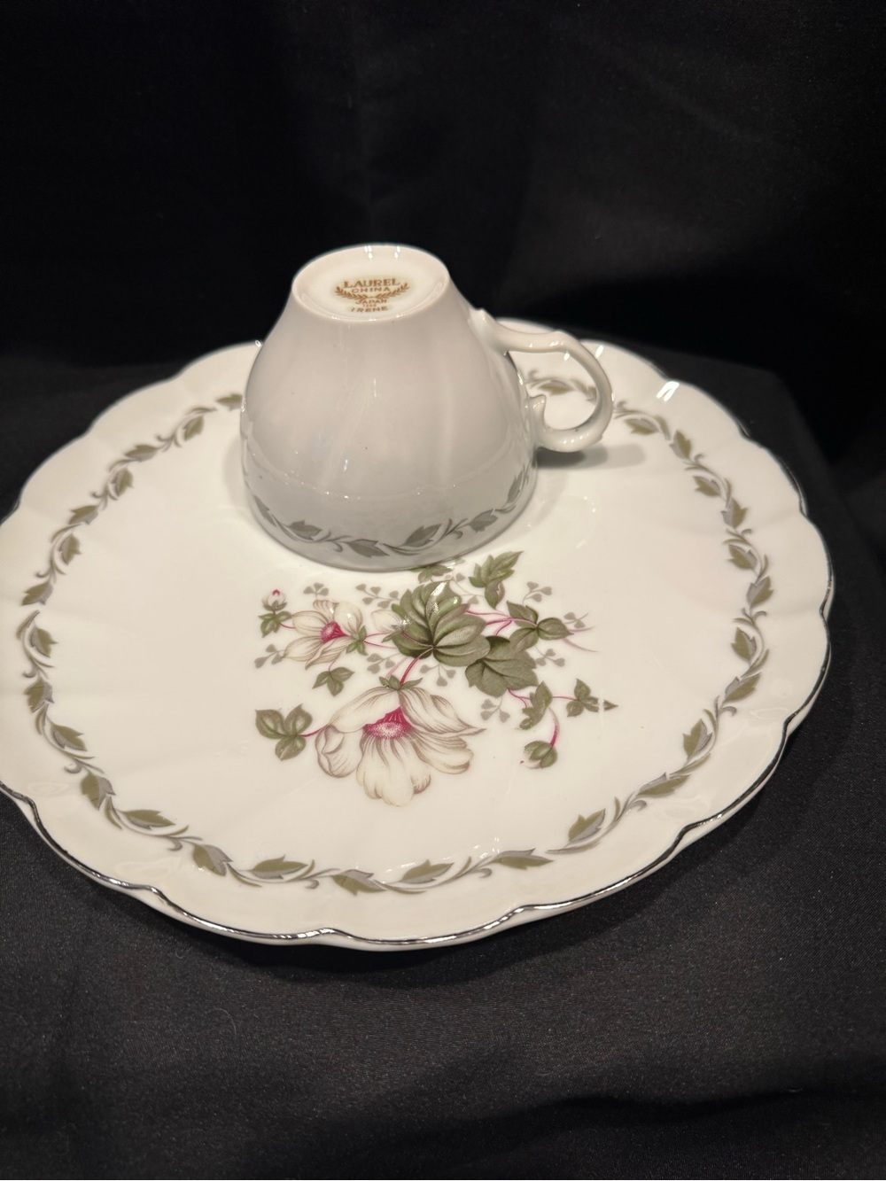 Antique Laurel China Tea Cup and  9”Sandwich Plate Set of Four Place Settings